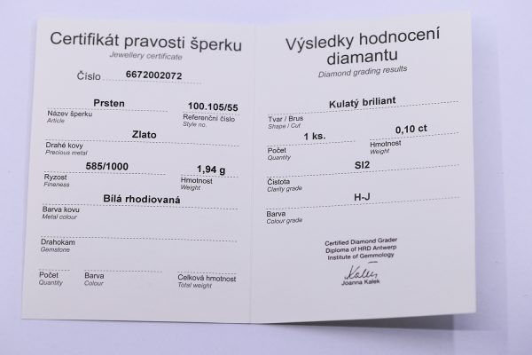 Zlatý prsten s diamantem a certifikátem